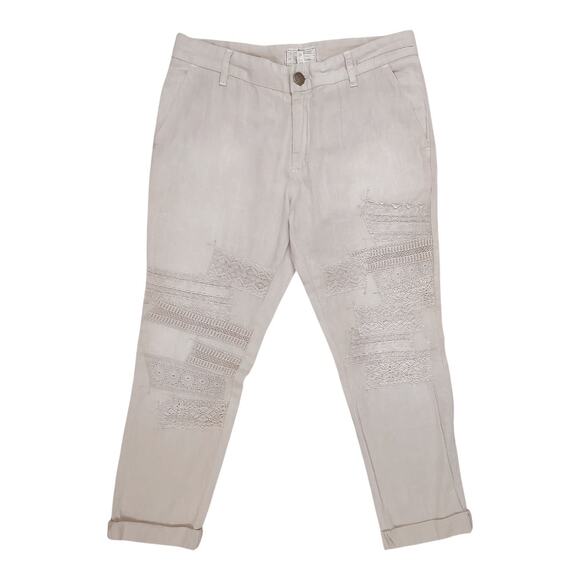 Current/Elliott Cropped Buddy Trouser Size 27 Lace Cream Tapered Leg Rolled Hem - Picture 1 of 11